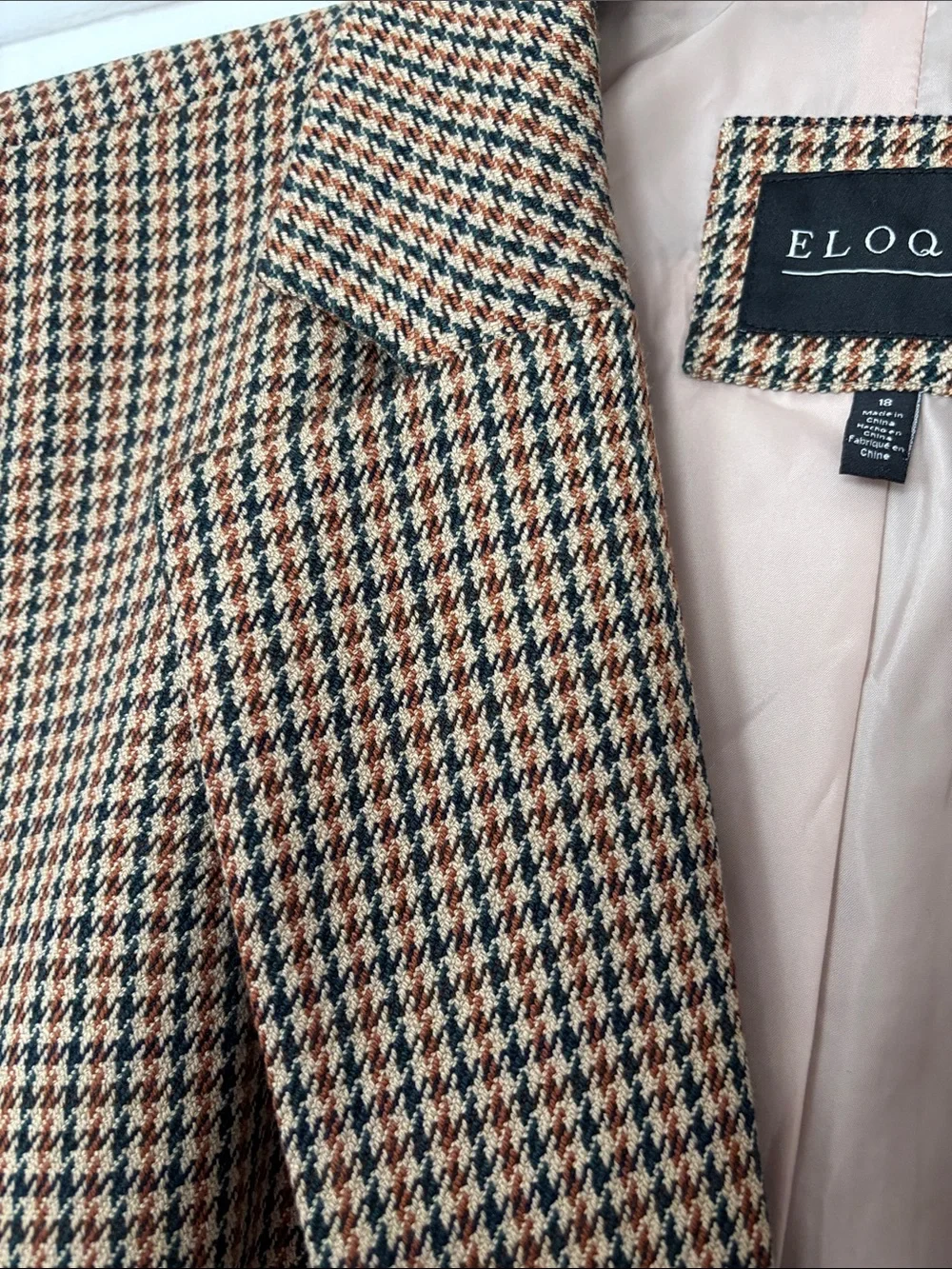 Eloquii Brown Houndstooth Single-Button Blazer